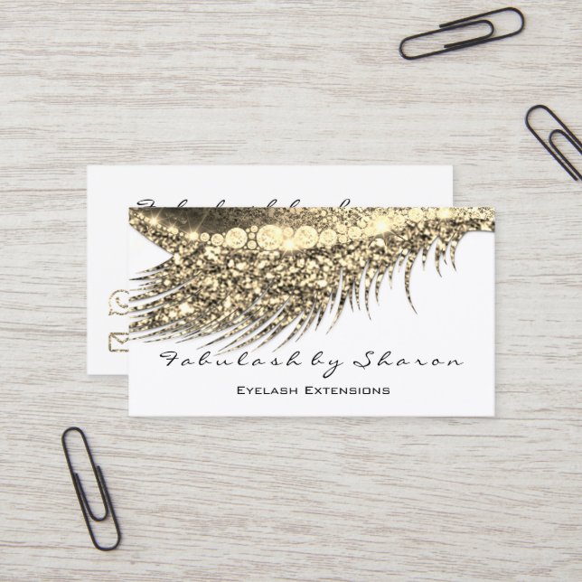 Makeup Eyebrow Lash Extension Glitter White Guld Visitkort (Fram/Back In Situ)