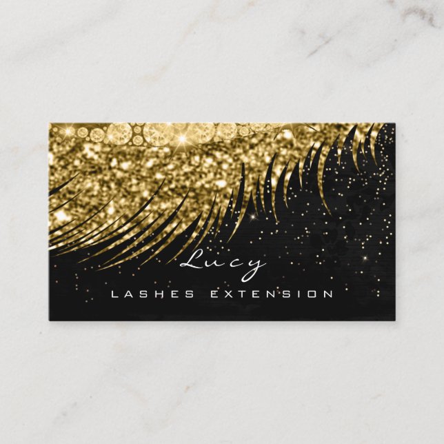 Makeup Eyebrow Lash Glitter Black Guld Confetti Tidsbeställning Kort (Framsida)