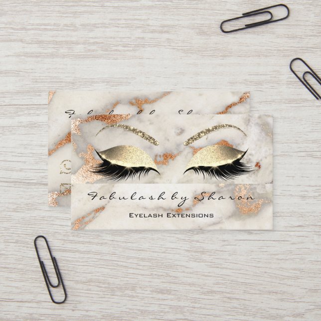 Makeup Eyebrow Lash Glitter Copper Guld Marble Visitkort (Fram/Back In Situ)