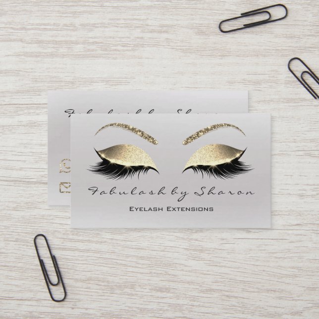 Makeup Eyebrow Lash Glitter Diamond Grått Luxury Visitkort (Fram/Back In Situ)