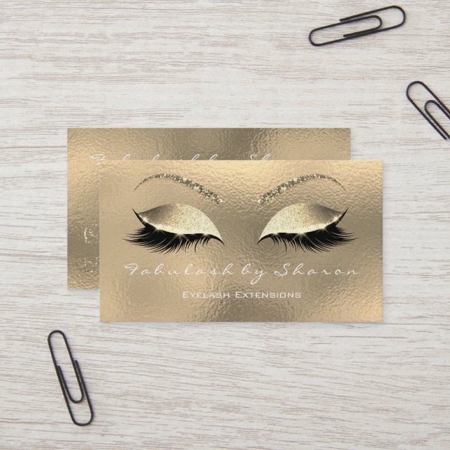 Makeup Eyebrow Lash Glitter Diamond Guld White Visitkort (Fram/Back In Situ)