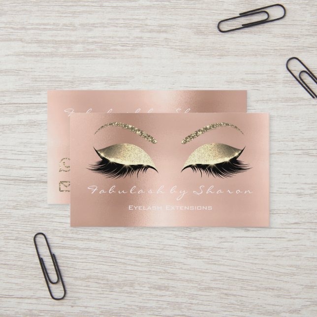 Makeup Eyebrow Lash Glitter Diamond Rosa White Visitkort (Fram/Back In Situ)