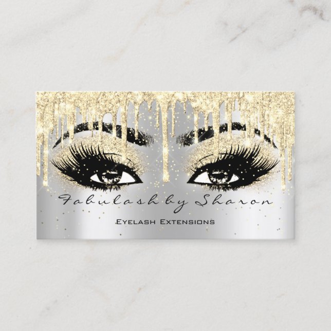 Makeup Eyebrow Lash Glitter Drip Grått Guld Spark Visitkort (Framsida)