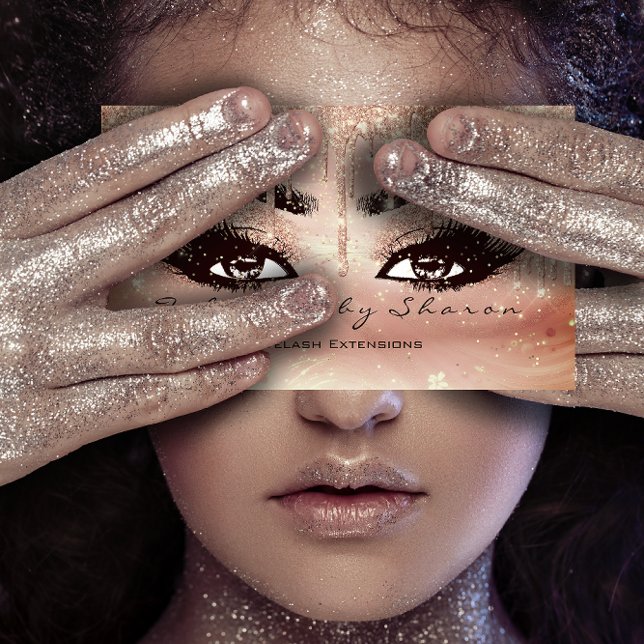 Makeup Eyebrow Lash Glitter Drip Ro Studio Visitkort (Makeup Eyebrow Lashes Glitter Drip Rose Studio Business Card)