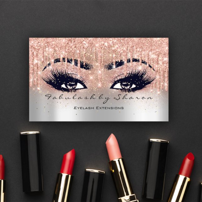 Makeup Eyebrow Lash Glitter Drips Grått Estetican Visitkort (Makeup Eyebrow Lashes Glitter Drips Gray Estetican Business Card)