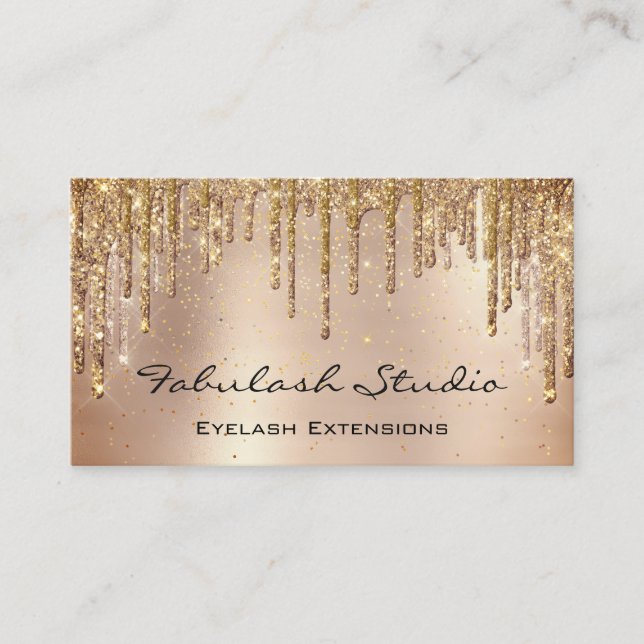 Makeup Eyebrow Lash Glitter Drips Guld Spark Visitkort (Framsida)