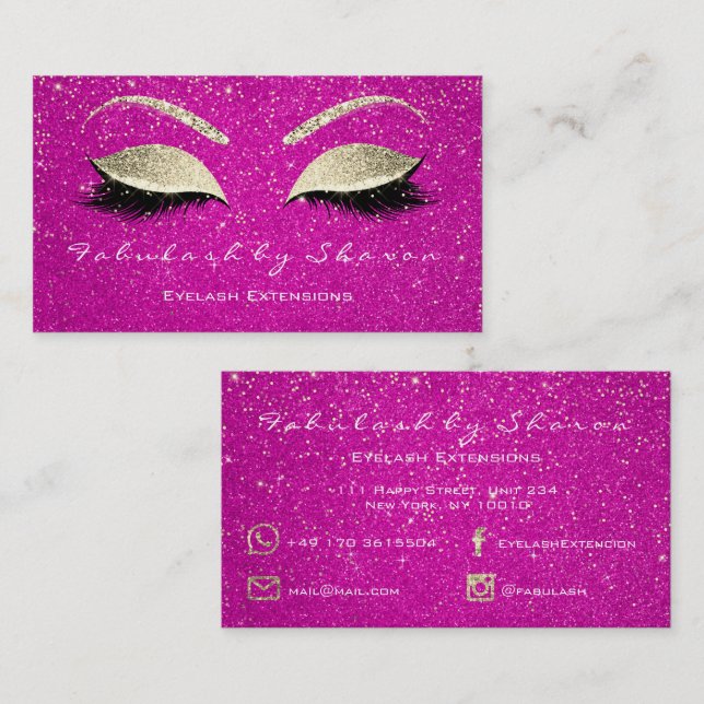 Makeup Eyebrow Lash Glitter Guld Confetti Rosa Visitkort (Fram/baksida)