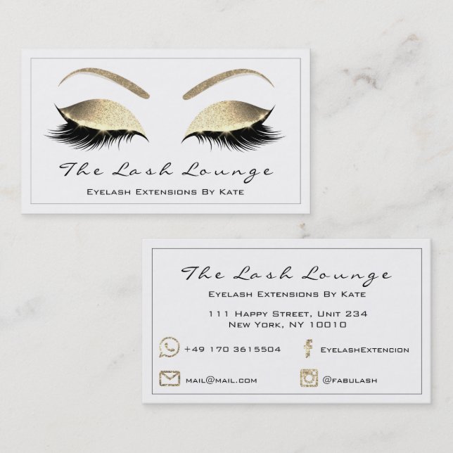Makeup Eyebrow Lash Glitter Guld White Black1 Visitkort (Fram/baksida)