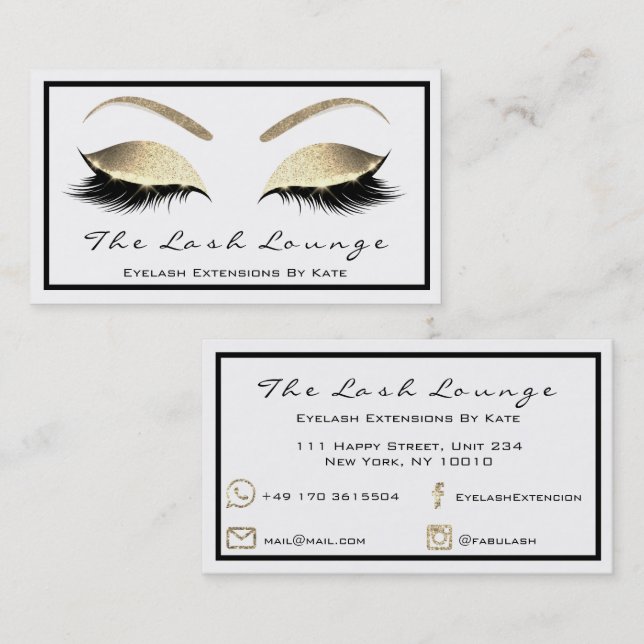 Makeup Eyebrow Lash Glitter Guld White Black2 Visitkort (Fram/baksida)