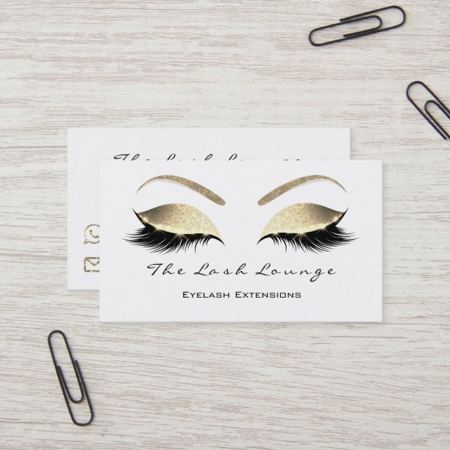 Makeup Eyebrow Lash Glitter Guld White Black Visitkort (Fram/Back In Situ)