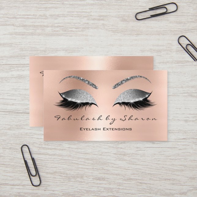 Makeup Eyebrow Lash Glitter Rosa Silver Grått Visitkort (Fram/Back In Situ)