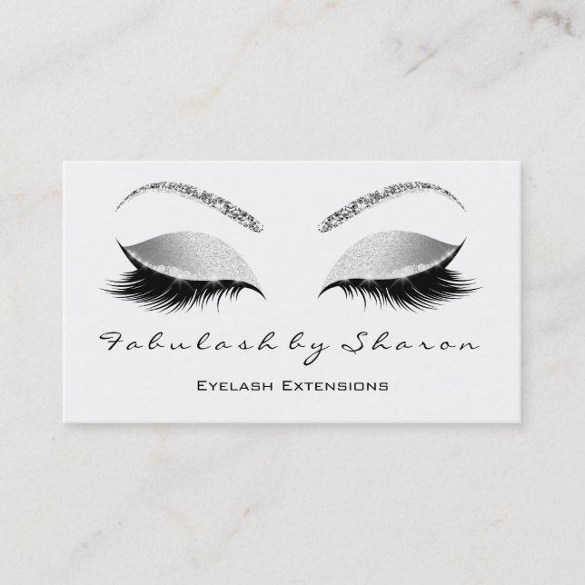 Makeup Eyebrow Lash Glitter Silver Grått White Visitkort (Framsida)