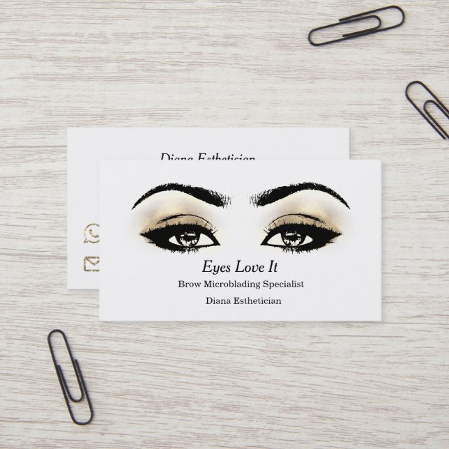 Makeup Eyebrow Lash Guld White Black Beauty Visitkort (Fram/Back In Situ)