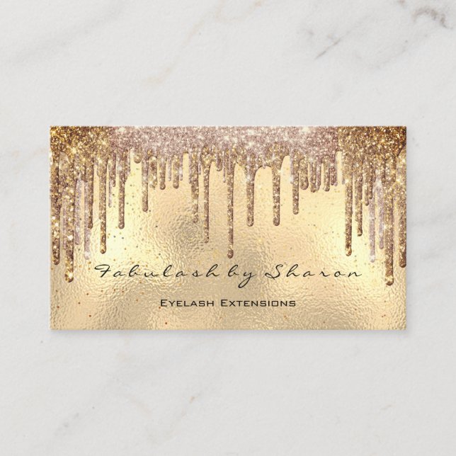 Makeup Eyebrow Lashe Glitter Drips Guld Spark Visitkort (Framsida)