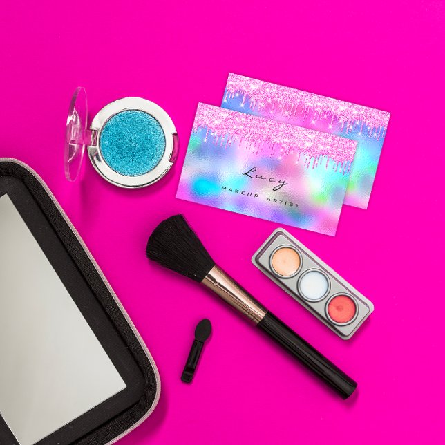 Makeup Eyebrow Namn Lash Fuchsia Rosa Drives Visitkort (Makeup Eyebrow Name Lashes Fuchsia Pink Drips Business Card)