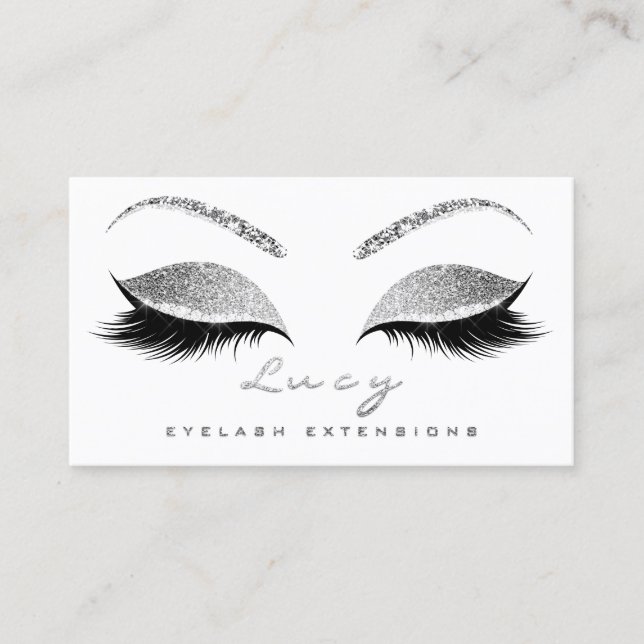 Makeup Eyebrow Namn Lash Glitter Grått Silver log Visitkort (Framsida)