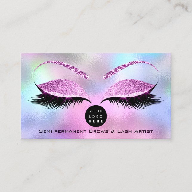 Makeup Eyebrow Namn Lash Glitter Rosa Logotyp Visitkort (Framsida)