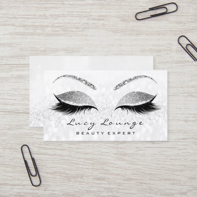 Makeup Eyebrow Öga Lash Glitter Grått Silver Visitkort (Fram/Back In Situ)