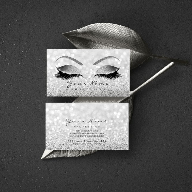Makeup Eyebrow Öga Lash Glitter Grått Silver Visitkort (Skapare uppladdad)