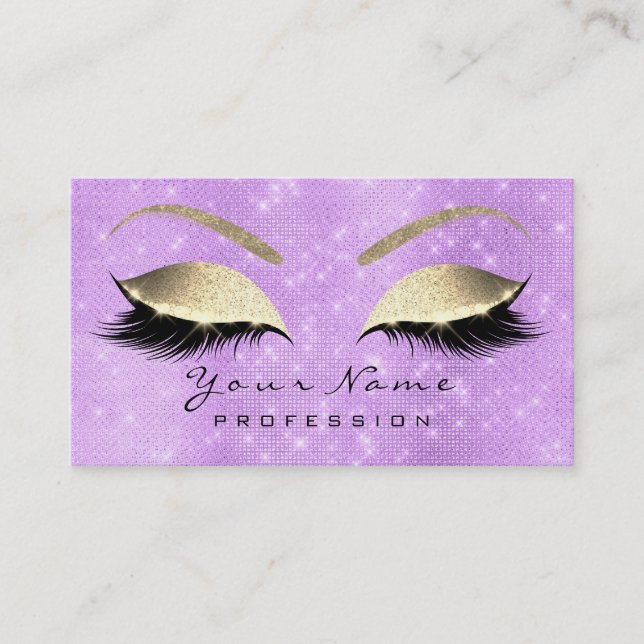 Makeup Eyebrow Öga Lash Glitter Lavanda Guld Visitkort (Framsida)
