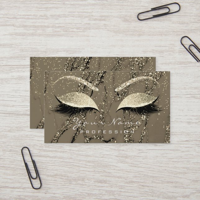 Makeup Eyebrow Öga Lash Glitter Marble Guld Visitkort (Fram/Back In Situ)