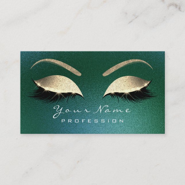 Makeup Eyebrow Ögon Lash Glitter Grönt Guld Visitkort (Framsida)
