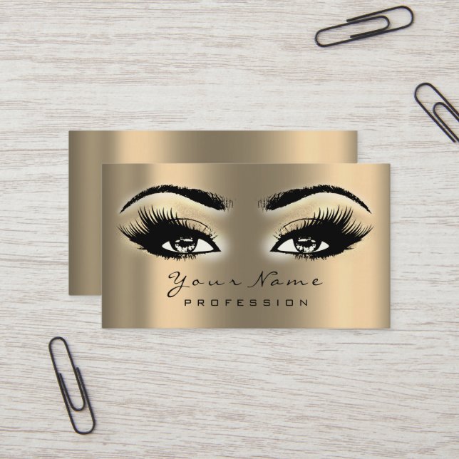 Makeup Eyebrow Ögon Lash Glitter SPA Guld Sepia Visitkort (Fram/Back In Situ)