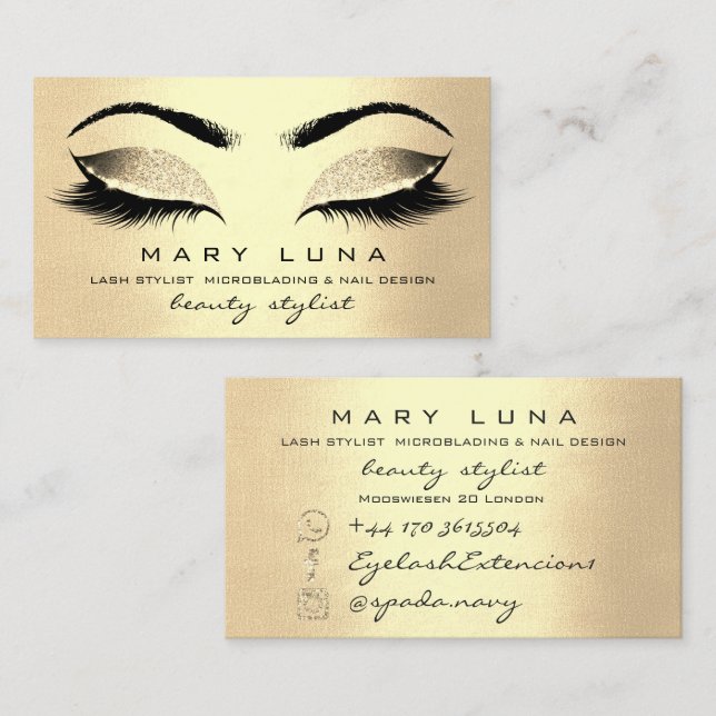 Makeup Eyebrows Lash Champaigne Guld Visitkort (Fram/baksida)