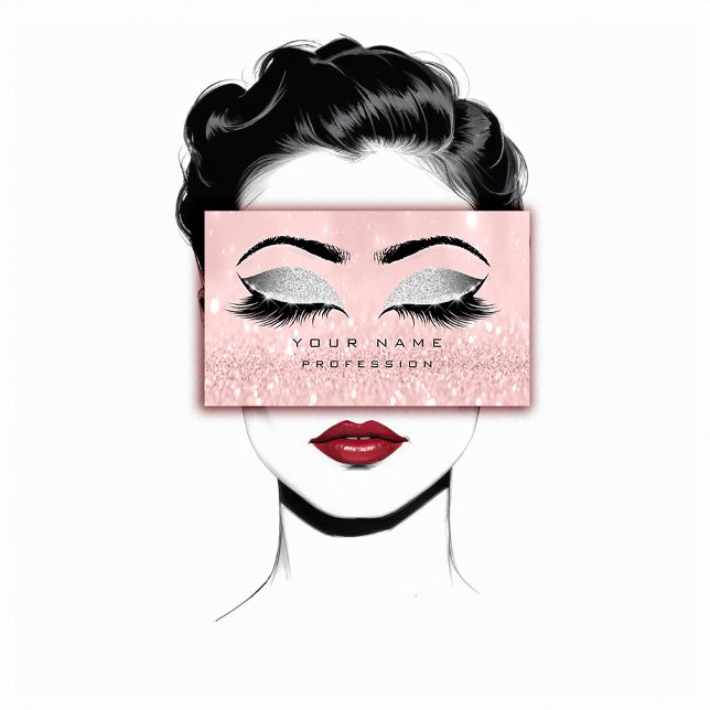 Makeup Eyebrows Lash Extension Rosa Glitter Visitkort (Makeup Eyebrows Lashes Extension Pink Glitter Business Card)