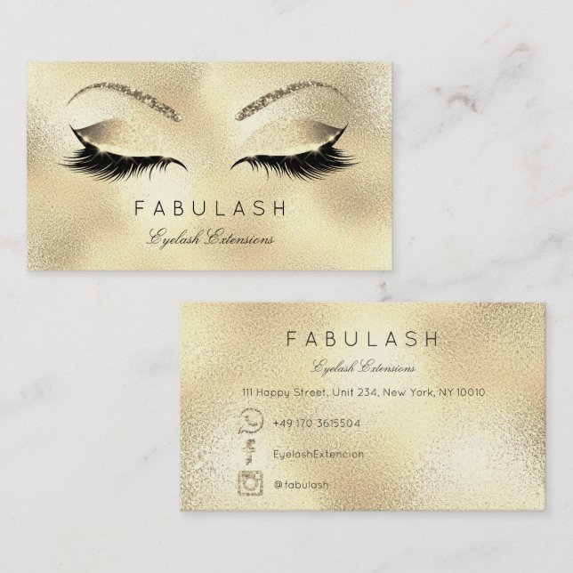 Makeup Eyebrows Lash Glitter Beauty Guld VIP Visitkort (Fram/baksida)