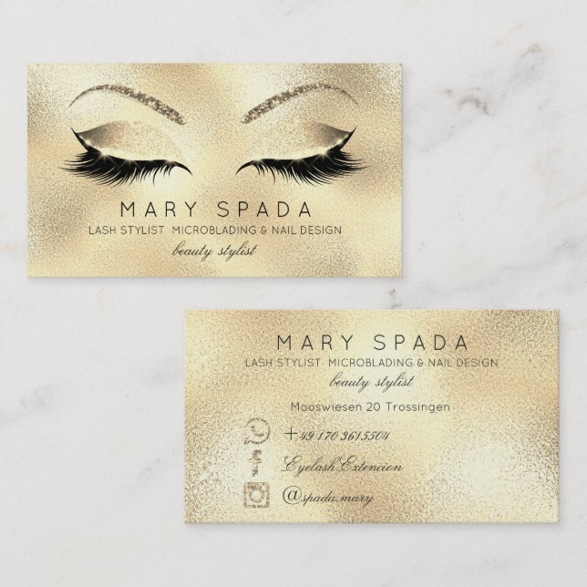 Makeup Eyebrows Lash Glitter Diamond Guld Anpassni Visitkort (Fram/baksida)