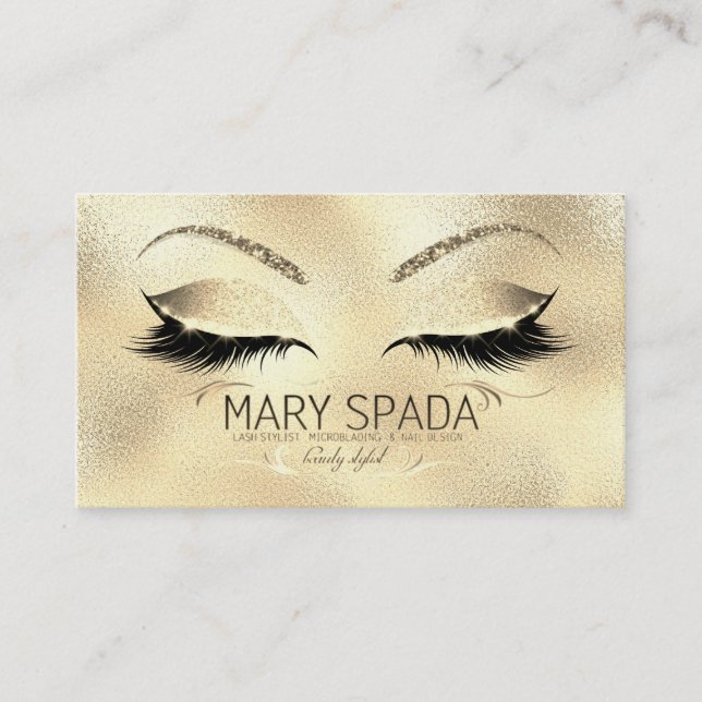 Makeup Eyebrows Lash Glitter Diamond Guld Mary1 Visitkort (Framsida)