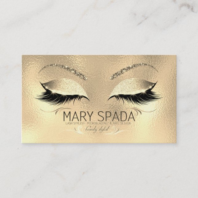 Makeup Eyebrows Lash Glitter Diamond Guld Namn Visitkort (Framsida)