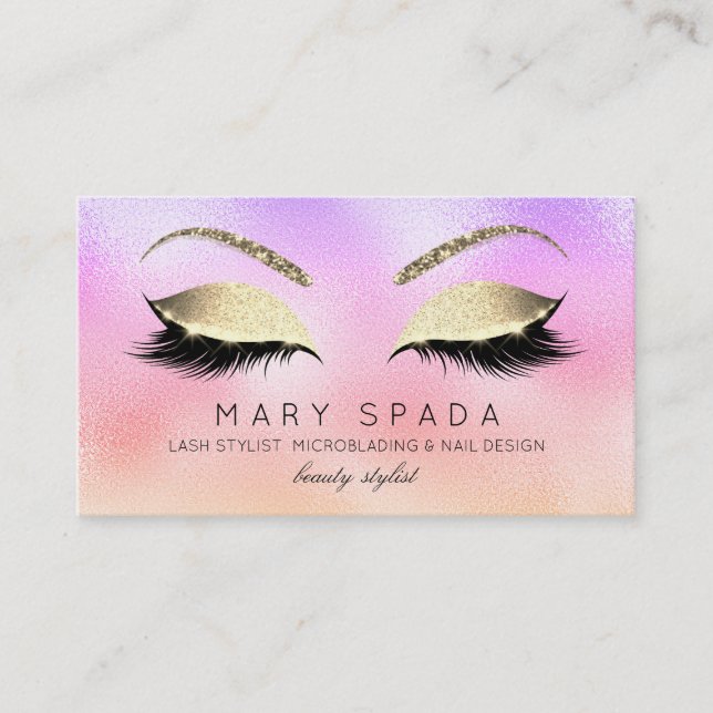 Makeup Eyebrows Lash Glitter Diamond Guld Rosa Visitkort (Framsida)