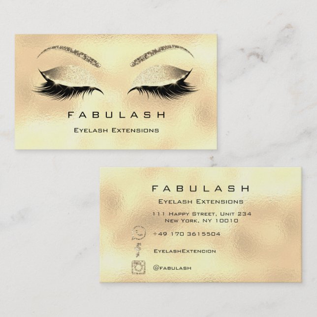 Makeup Eyebrows Lash Glitter Diamond Guld Sepia Visitkort (Fram/baksida)