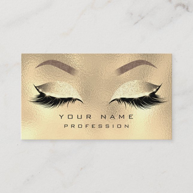 Makeup Eyebrows Lash Glitter Metallic Faux Guld Visitkort (Framsida)