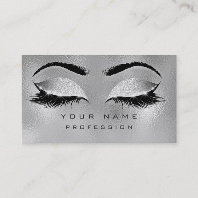 Makeup Eyebrows Lash Glitter Metallic Glam Grått Visitkort (Framsida)