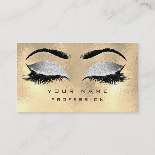 Makeup Eyebrows Lash Glitter Metallic Grått Guld Visitkort (Framsida)