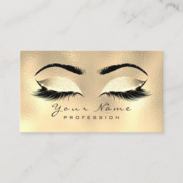 Makeup Eyebrows Lash Glitter Metallic Lux Guld Visitkort (Framsida)