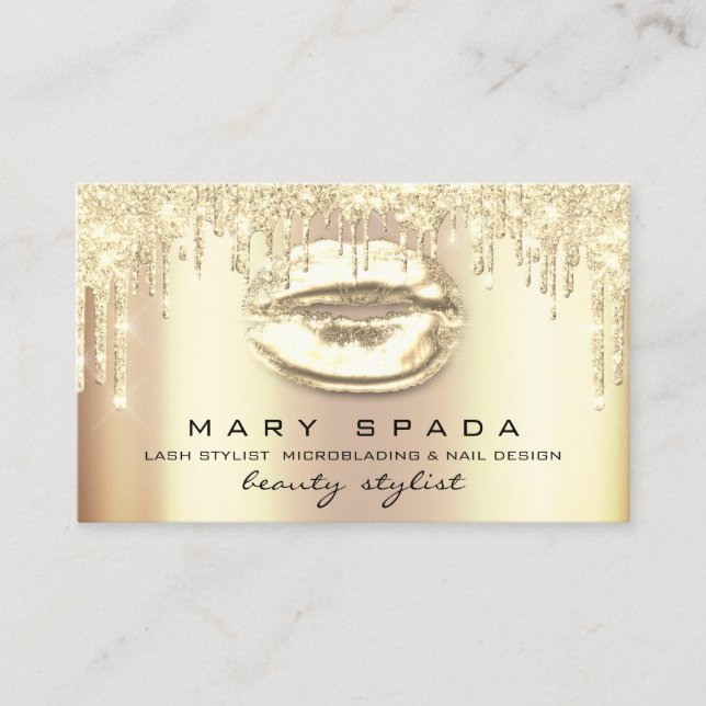 Makeup Eyebrows Lash Guld Dricks Kiss Läppar Visitkort (Framsida)