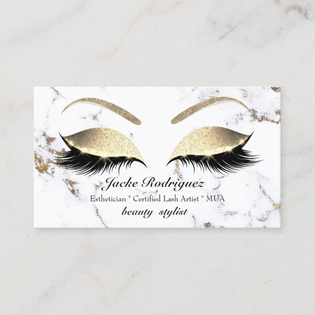 Makeup Eyebrows Lash Guld Marble White Social Visitkort (Framsida)