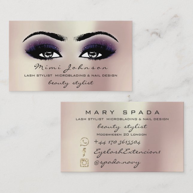 Makeup Eyebrows Lash Rosa Esthetician Violet Visitkort (Fram/baksida)