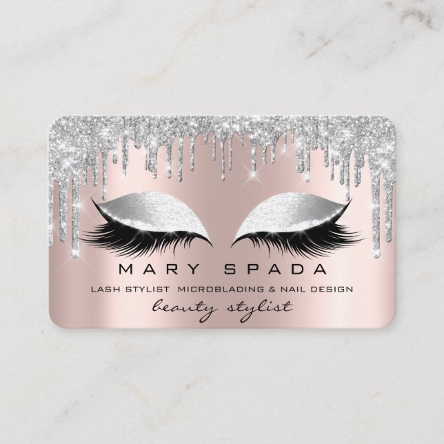 Makeup Eyebrows Lash Rosa ros Spark Silver Visitkort (Framsida)