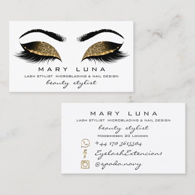 Makeup Eyebrows Lash Social Sepia Guld White Visitkort (Fram/baksida)