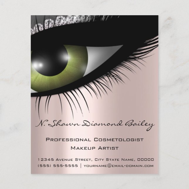 Makeup Eyelash Beauty Salon Grönt Öga Silver Flygblad (Baksidan)
