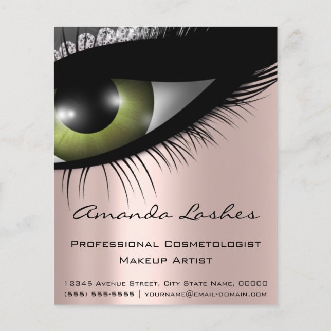 Makeup Eyelash Beauty Salon Grönt Ögon Diamond Flygblad (Baksidan)