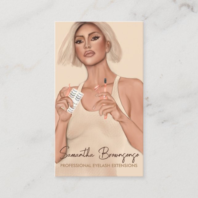 Makeup Eyelash Beige Brown Tweezer Curler Woman Visitkort (Framsida)