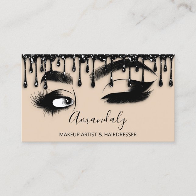 Makeup Eyelash Brow QR CODE Logotyp Black Microbla Visitkort (Framsida)