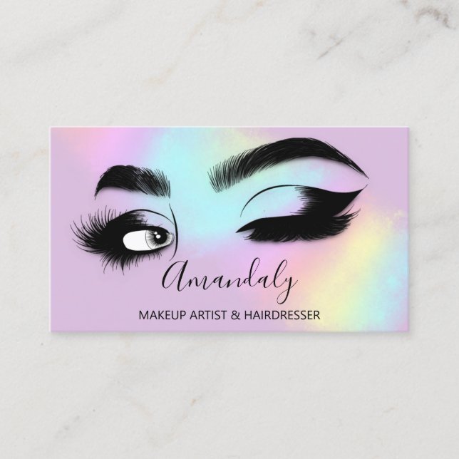 Makeup Eyelash Brow QR CODE Logotyp Rosa Pastels Visitkort (Framsida)
