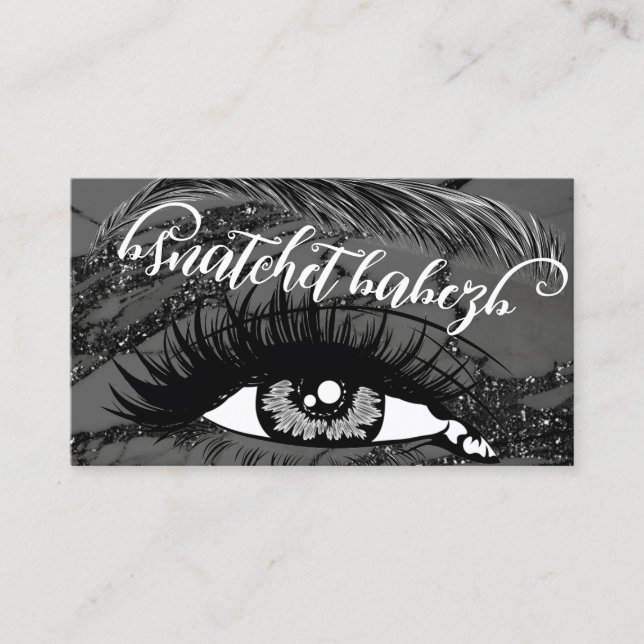 Makeup Eyelash Brows QRCode Logotyp Black Marble Visitkort (Framsida)